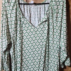 Floral Green and White Women's Top